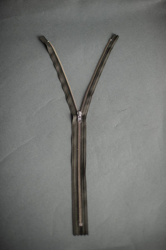 YKK Metal Zip 36cm/14" closed end.  Khaki - $7.50 NZD