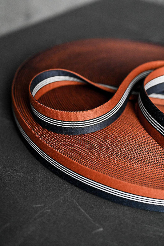 Dashing Rust Navy Webbing NZD $13.00 per mtr